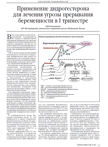 Применение дидрогестерона для лечения угрозы прерывания  беременности в I триместре 