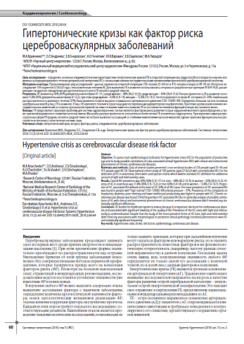 Гипертонические кризы как фактор риска цереброваскулярных заболеваний