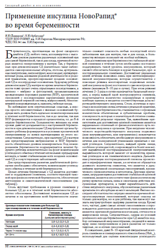 Применение инсулина НовоРапид®  во время беременности