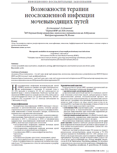Возможности терапии неосложненной инфекции мочевыводящих путей