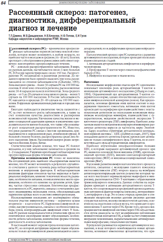 Рассеянный склероз: патогенез, диагностика, дифференциальный диагноз и лечение