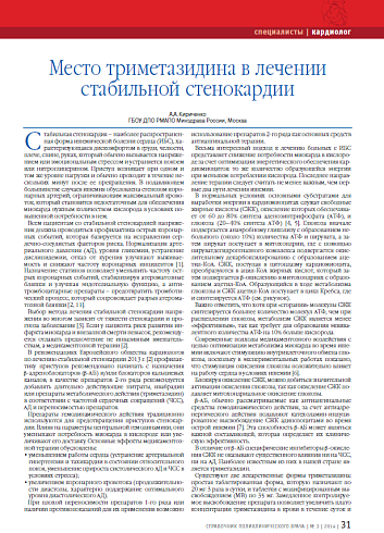 Место триметазидина в лечении стабильной стенокардии