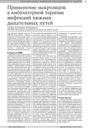 Применение макролидов в амбулаторной терапии инфекций нижних дыхательных путей