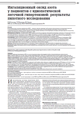 Ингаляционный оксид азота у пациентов с идиопатической легочной гипертензией: результаты пилотного исследования
