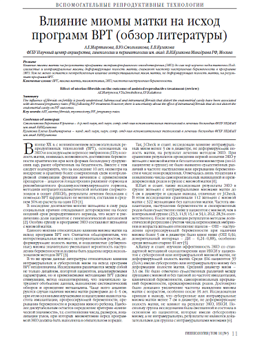 Влияние миомы матки на исход программ ВРТ (обзор литературы)