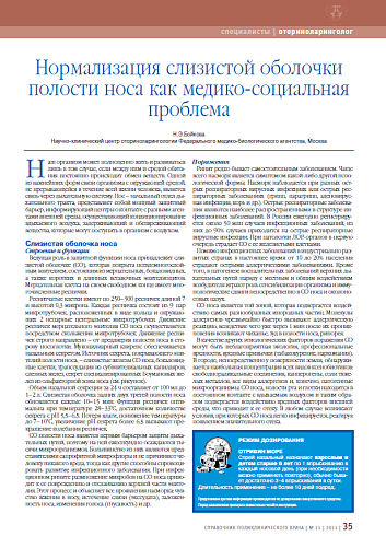 Нормализация слизистой оболочки полости носа как медико-социальная проблема