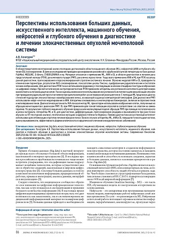 Перспективы использования больших данных, искусственного интеллекта, машинного обучения, нейросетей и глубокого обучения в диагностике и лечении злокачественных опухолей мочеполовой системы