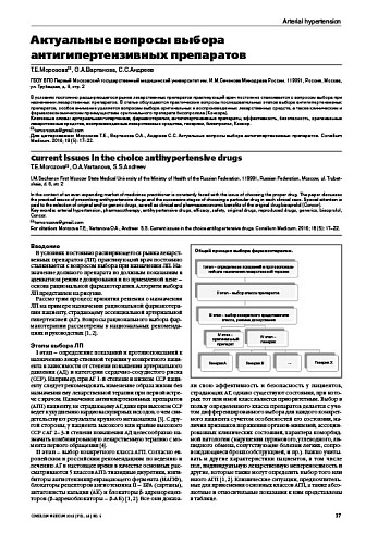 Актуальные вопросы выбора антигипертензивных препаратов
