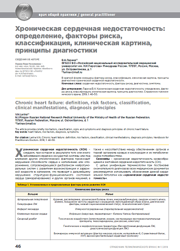 Хроническая сердечная недостаточность: определение, факторы риска, классификация, клиническая картина, принципы диагностики
