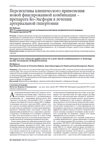 Перспективы клинического применения новой фиксированной комбинации – препарата Ко-Эксфорж в лечении артериальной гипертонии