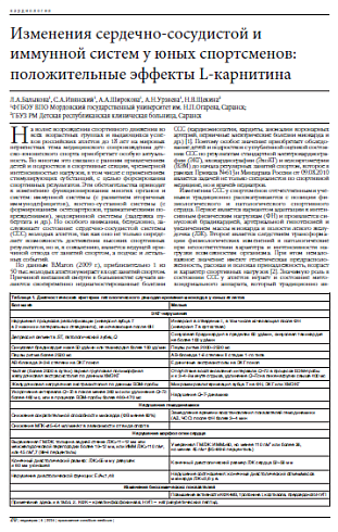 Изменения сердечно-сосудистой и иммунной систем у юных спортсменов: положительные эффекты L-карнитина