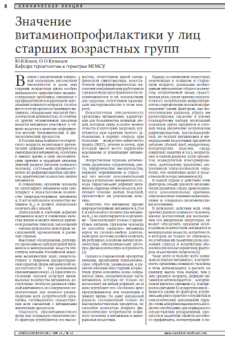 Значение витаминопрофилактики у лиц старших возрастных групп