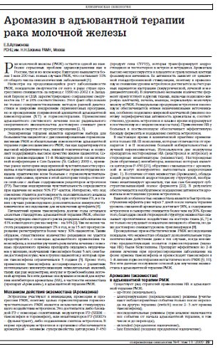 Аромазин в адъювантной терапии рака молочной железы