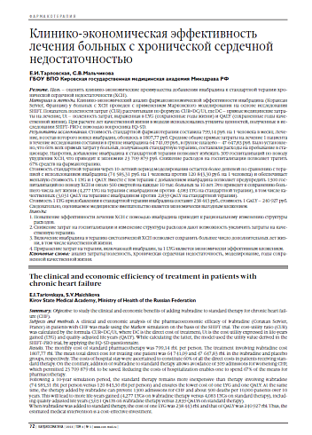 Клинико-экономическая эффективность лечения больных с хронической сердечной недостаточностью