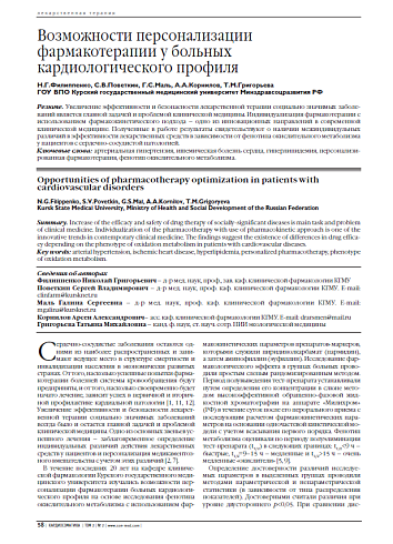Возможности персонализации фармакотерапии у больных кардиологического профиля