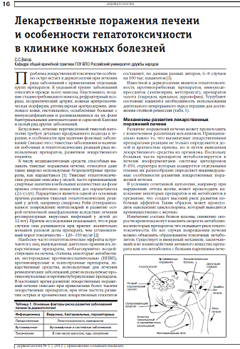 Лекарственные поражения печени  и особенности гепатотоксичности  в клинике кожных болезней
