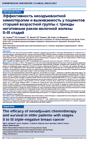 Эффективность неоадъювантной химиотерапии и выживаемость у пациентов старшей возрастной группы с трижды негативным раком молочной железы  II–III стадий