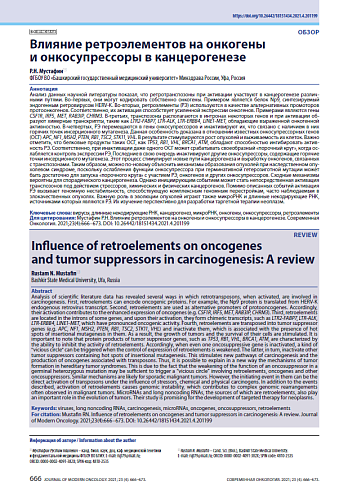 Влияние ретроэлементов на онкогены и онкосупрессоры в канцерогенезе