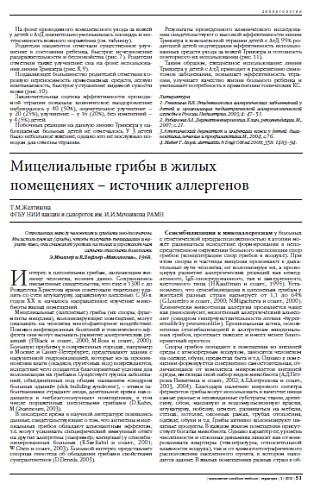 Мицелиальные грибы в жилых помещениях – источник аллергенов