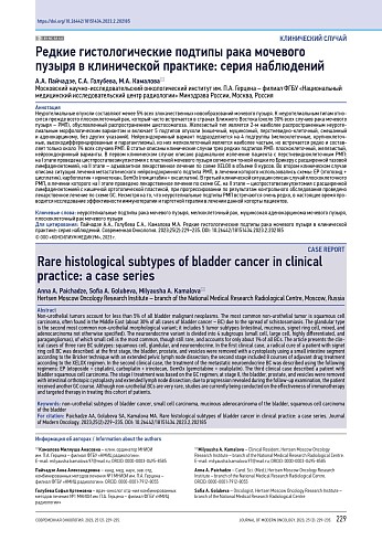 Редкие гистологические подтипы рака мочевого пузыря в клинической практике: серия наблюдений