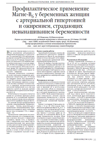 Профилактическое применение Магне-В6 у беременных женщин с артериальной гипертонией и ожирением, страдающих невынашиванием беременности