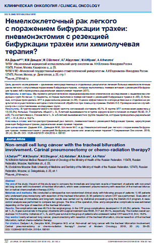 Немелкоклеточный рак легкого  с поражением бифуркации трахеи: пневмонэктомия с резекцией бифуркации трахеи или химиолучевая терапия?