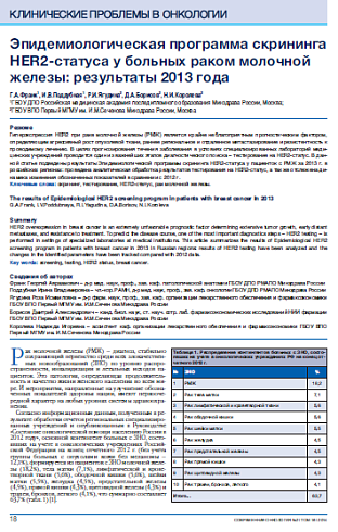 Эпидемиологическая программа скрининга HER2-статуса больных раком молочной железы: результаты 2013 года