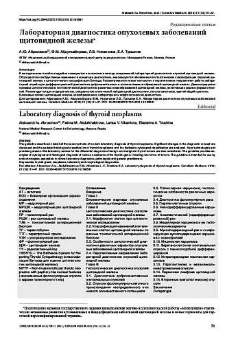 Лабораторная диагностика опухолевых заболеваний щитовидной железы