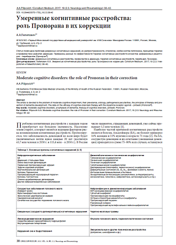 Умеренные когнитивные расстройства: роль Пронорана в их коррекции