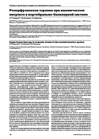 Реперфузионная терапия при ишемическом инсульте в вертебрально-базилярной системе