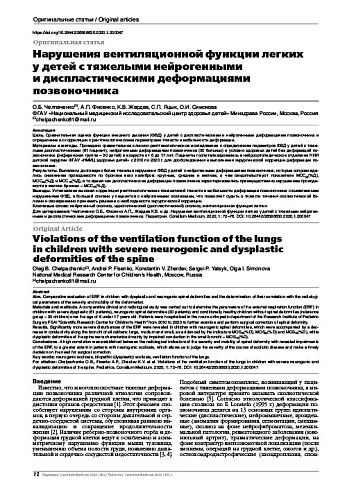 Нарушения вентиляционной функции легких у детей с тяжелыми нейрогенными и диспластическими деформациями позвоночника