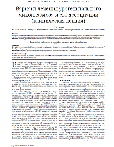 Вариант лечения урогенитального микоплазмоза и его ассоциаций (клиническая лекция)