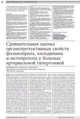 Сравнительная оценка органопротективных свойств фозиноприла, амлодипина и метопролола у больных артериальной гипертонией