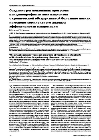 Создание региональных программ вакцинопрофилактики пациентов  с хронической обструктивной болезнью легких на основе комплексного анализа эффективности вакцинации