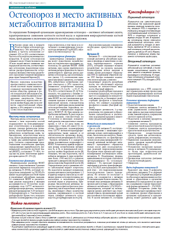 Остеопороз и место активных метаболитов витамина D