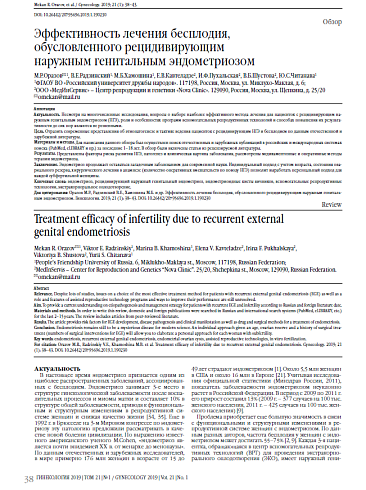 Эффективность лечения бесплодия,  обусловленного рецидивирующим  наружным генитальным эндометриозом