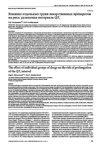 Влияние отдельных групп лекарственных препаратов на риск удлинения интервала QTс