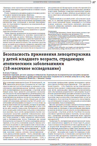 Безопасность применения левоцетиризина у детей младшего возраста, страдающих атопическими заболеваниями (18-месячное исследование)