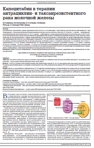 Капецитабин в терапии антрациклин- и таксанрезистентного рака молочной железы