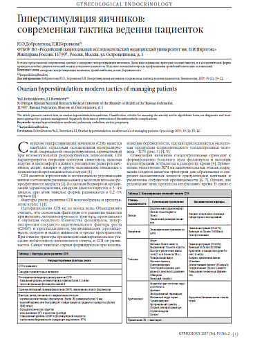 Гиперстимуляция яичников:  современная тактика ведения пациенток