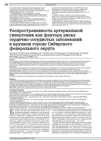 Распространенность артериальной гипертонии как фактора риска сердечно-сосудистых заболеваний в крупном городе Сибирского федерального округа