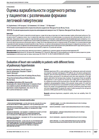 Оценка вариабельности сердечного ритма у пациентов с различными формами легочной гипертензии