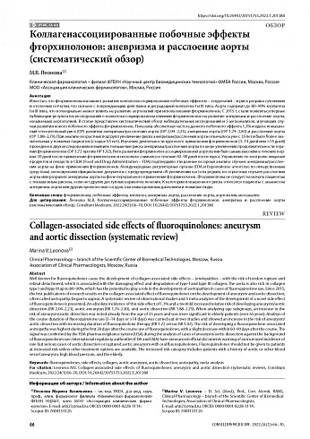 Коллагенассоциированные побочные эффекты фторхинолонов: аневризма и расслоение аорты (систематический обзор)