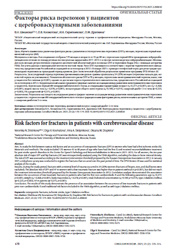 Факторы риска переломов у пациентов с цереброваскулярными заболеваниями