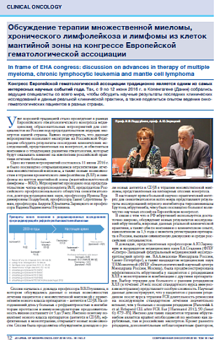 Обсуждение терапии множественной миеломы,  хронического лимфолейкоза и лимфомы из клеток мантийной зоны на конгрессе Европейской  гематологической ассоциации