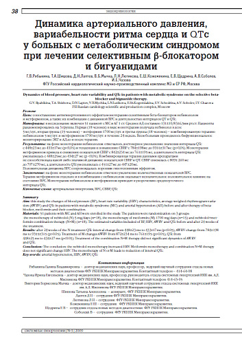 Динамика артериального давления, вариабельности ритма сердца и QTс у больных с метаболическим синдромом при лечении селективным β-блокатором и бигуанидами
