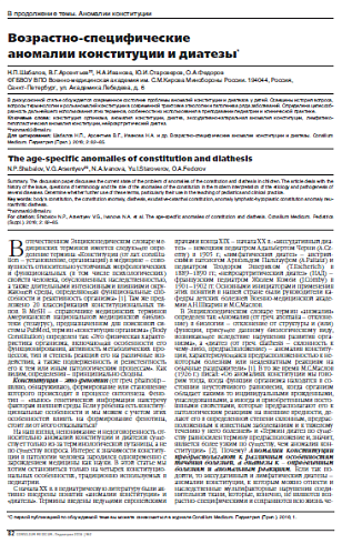 Возрастно-специфические  аномалии конституции и диатезы 