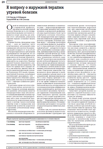 К вопросу о наружной терапии угревой болезни