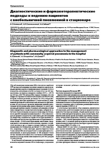 Диагностические и фармакотерапевтические подходы к ведению пациентов  с внебольничной пневмонией в стационаре