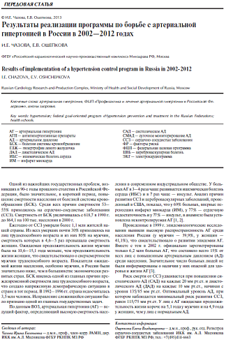 Результаты реализации программы по борьбе с артериальной гипертонией в России в 2002—2012 годах